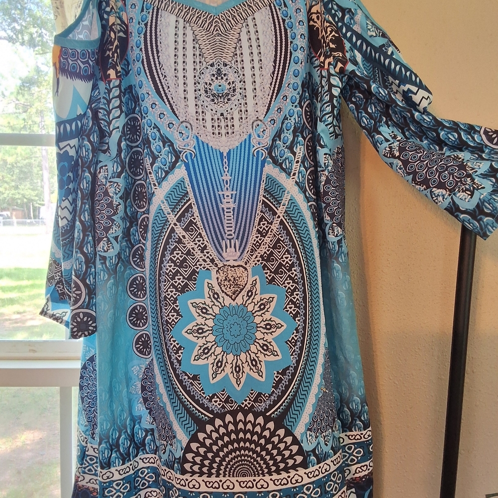 Bohemian Blue and Black Patterned Dress
